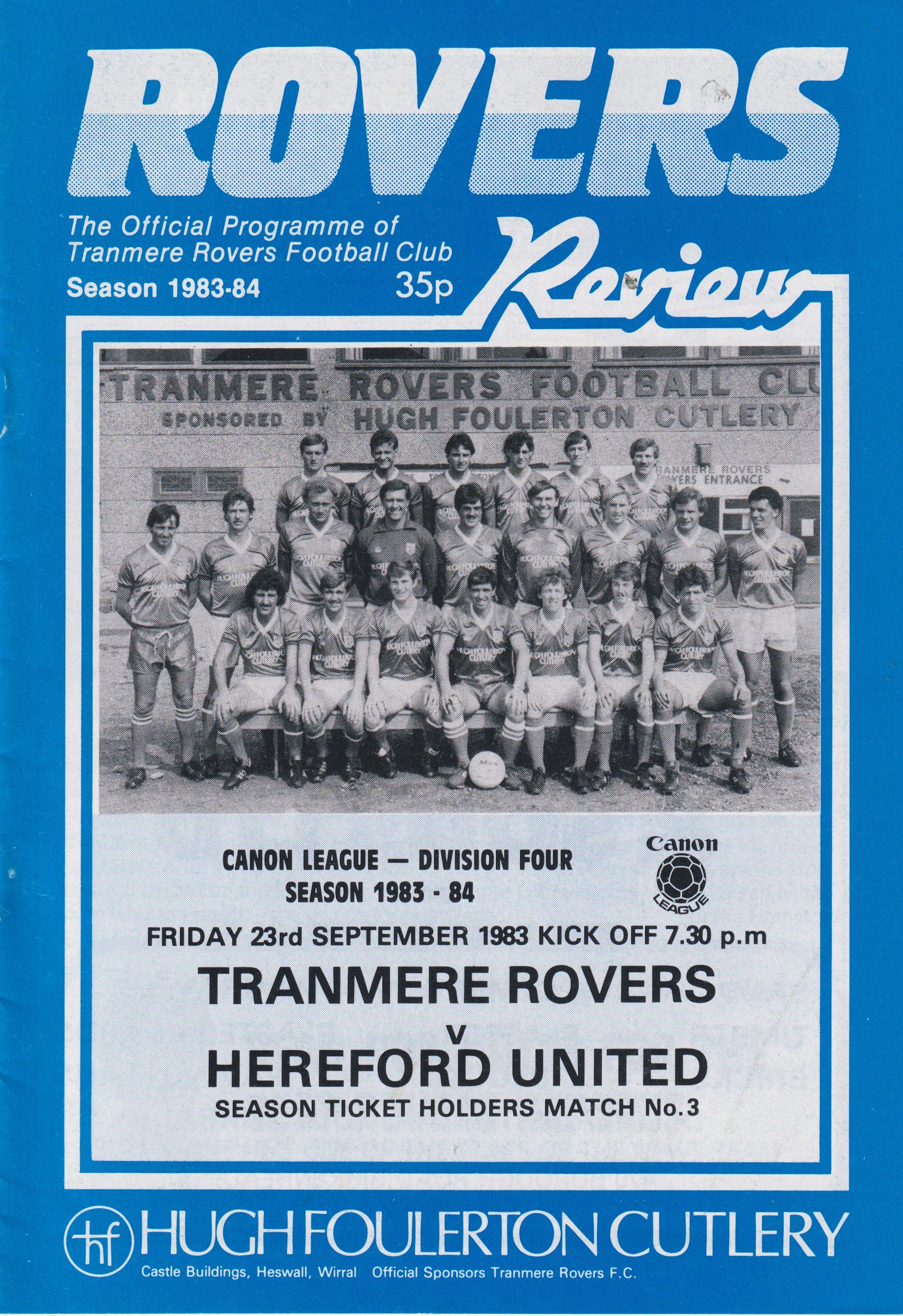 Tranmere Rovers v Hereford United match programme